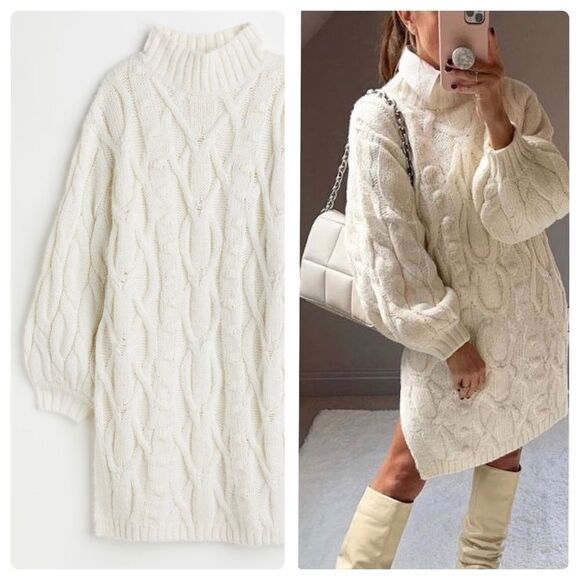 H&M Chunky Cable Knit Dress New Braids Oversized - Picture 1 of 16